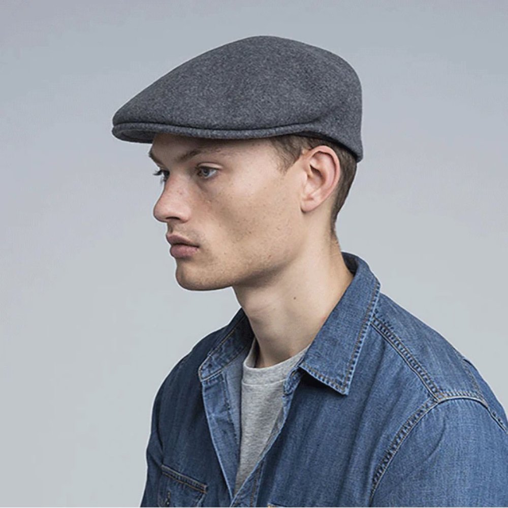 Mens Kangol Wool 504 Drivers Cap Hat size LARGE Dark Grey